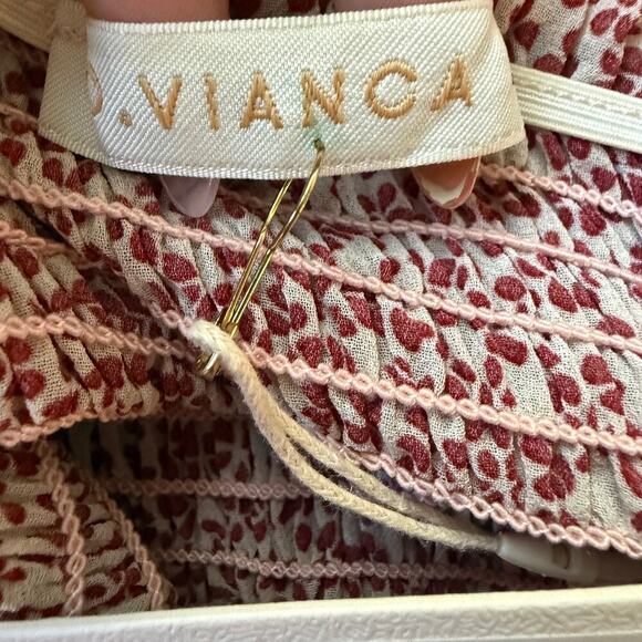 O. Vianca Red Floral Ruched Shirred Mini Dress Puff Long Sleeve  Small NEW - Picture 6 of 7